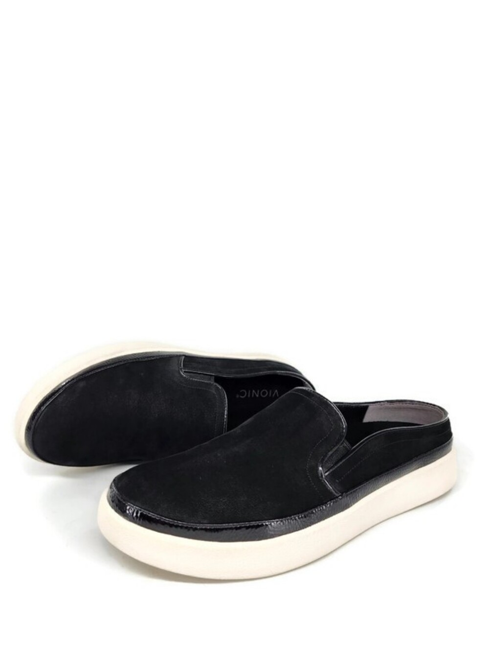 Vionic Effortless Black Nubuck & Patent Leather Trim Backless Slip-On Sneakers